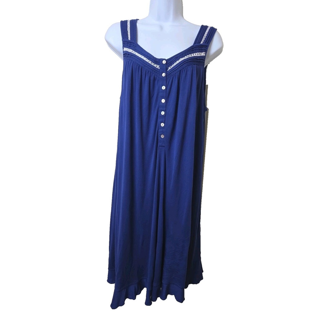 Eileen West Nightgown Navy Blue Modal Ruffle Prairie Cottage Sleeveless 2015 M
